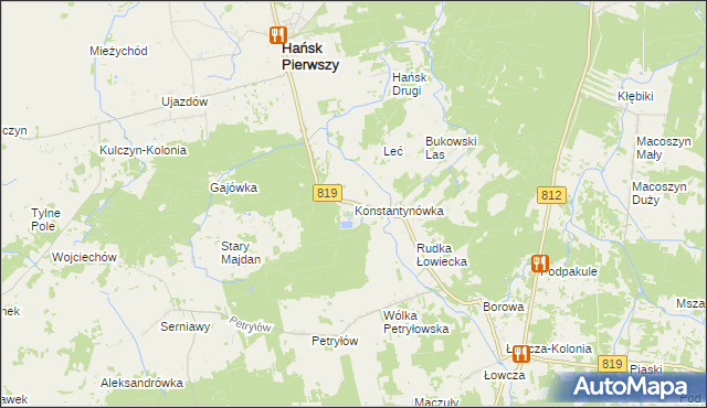 mapa Konstantynówka gmina Hańsk, Konstantynówka gmina Hańsk na mapie Targeo