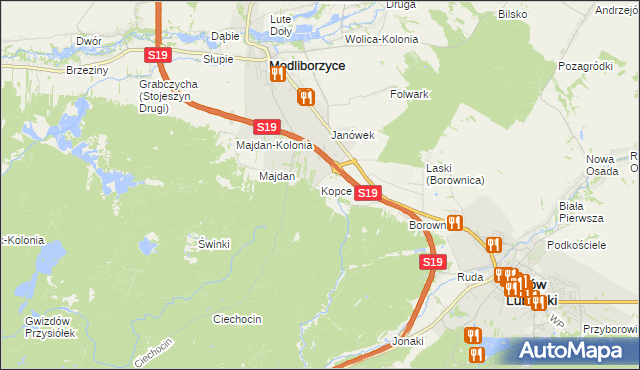 mapa Kopce gmina Janów Lubelski, Kopce gmina Janów Lubelski na mapie Targeo