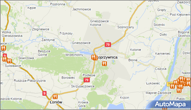 mapa Koprzywnica powiat sandomierski, Koprzywnica powiat sandomierski na mapie Targeo