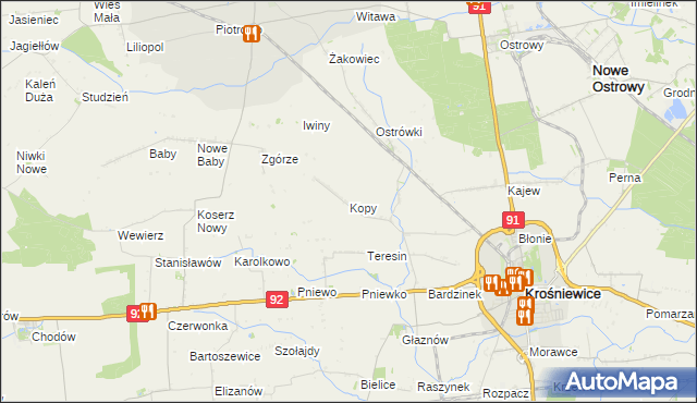 mapa Kopy gmina Krośniewice, Kopy gmina Krośniewice na mapie Targeo