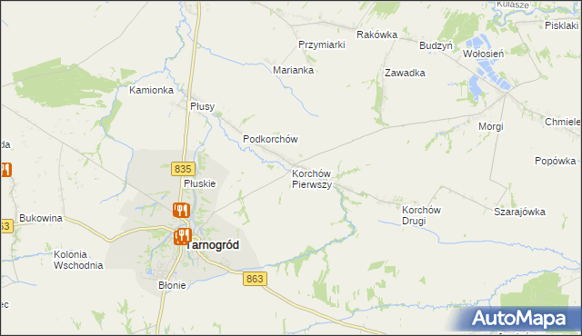 mapa Korchów Pierwszy, Korchów Pierwszy na mapie Targeo