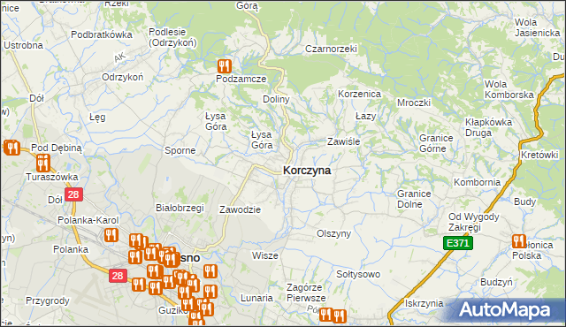 mapa Korczyna powiat krośnieński, Korczyna powiat krośnieński na mapie Targeo