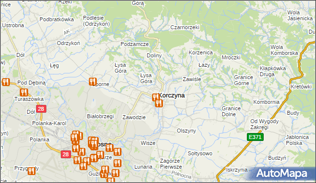 mapa Korczyna powiat krośnieński, Korczyna powiat krośnieński na mapie Targeo