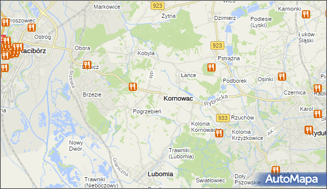 mapa Kornowac, Kornowac na mapie Targeo