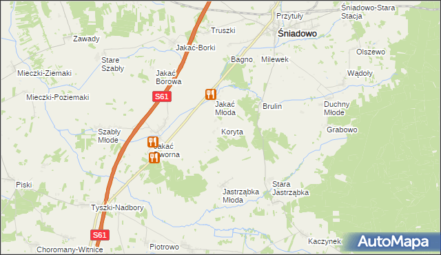 mapa Koryta gmina Śniadowo, Koryta gmina Śniadowo na mapie Targeo