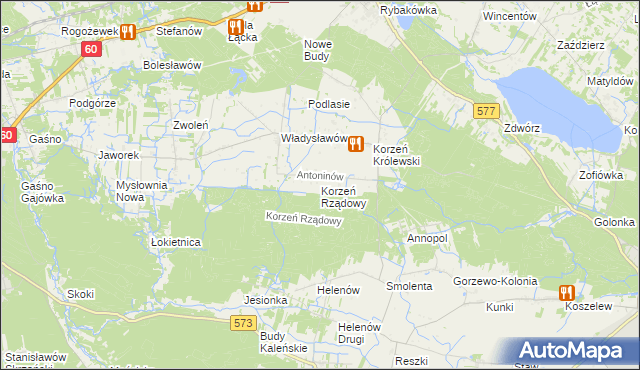 mapa Korzeń Rządowy, Korzeń Rządowy na mapie Targeo