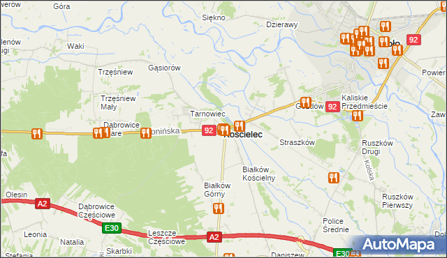 mapa Kościelec powiat kolski, Kościelec powiat kolski na mapie Targeo