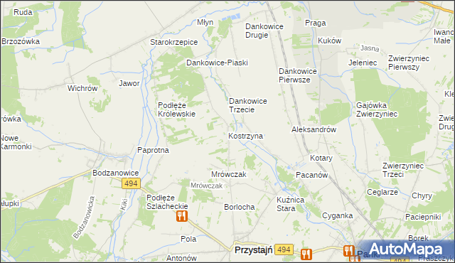 mapa Kostrzyna gmina Przystajń, Kostrzyna gmina Przystajń na mapie Targeo