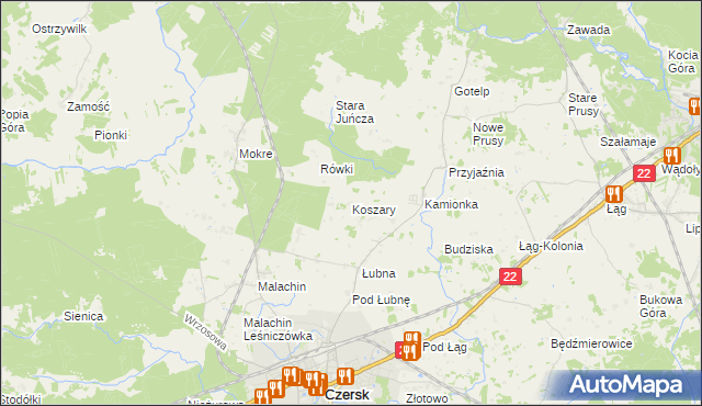 mapa Koszary gmina Czersk, Koszary gmina Czersk na mapie Targeo