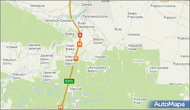 mapa Koszary gmina Iłża, Koszary gmina Iłża na mapie Targeo