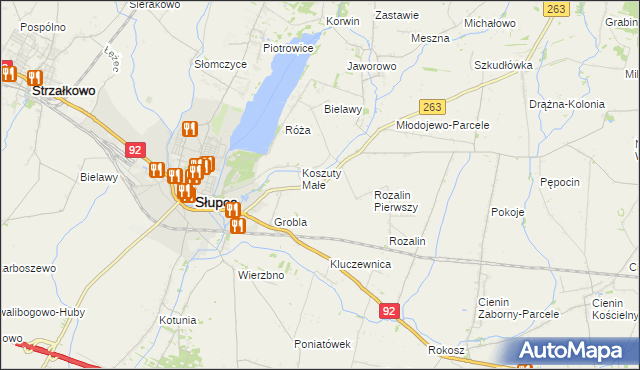 mapa Koszuty gmina Słupca, Koszuty gmina Słupca na mapie Targeo