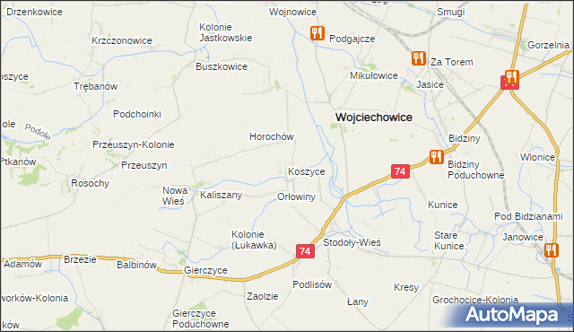 mapa Koszyce gmina Wojciechowice, Koszyce gmina Wojciechowice na mapie Targeo