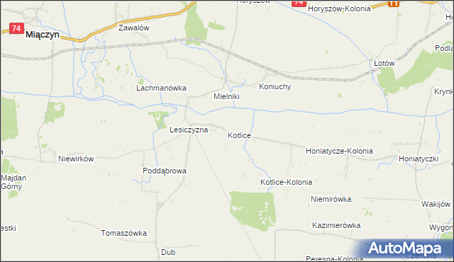 mapa Kotlice gmina Miączyn, Kotlice gmina Miączyn na mapie Targeo