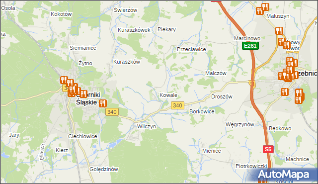 mapa Kowale gmina Oborniki Śląskie, Kowale gmina Oborniki Śląskie na mapie Targeo