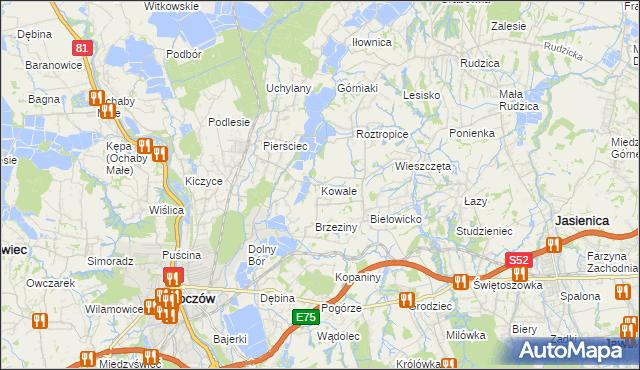 mapa Kowale gmina Skoczów, Kowale gmina Skoczów na mapie Targeo