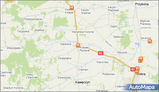 mapa Kowale Pańskie, Kowale Pańskie na mapie Targeo