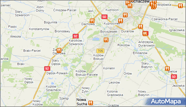 mapa Kozłów Biskupi, Kozłów Biskupi na mapie Targeo