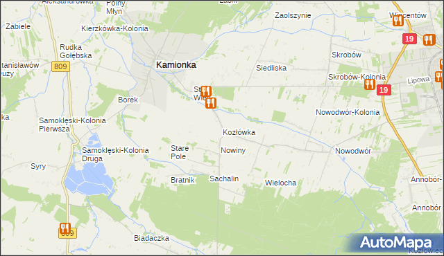 mapa Kozłówka gmina Kamionka, Kozłówka gmina Kamionka na mapie Targeo