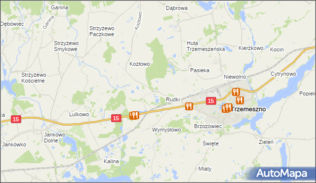 mapa Kozłówko gmina Trzemeszno, Kozłówko gmina Trzemeszno na mapie Targeo