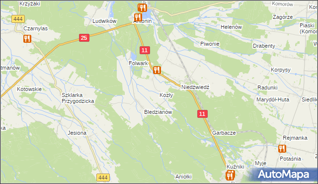 mapa Kozły gmina Ostrzeszów, Kozły gmina Ostrzeszów na mapie Targeo