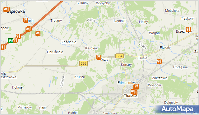 mapa Kozły gmina Tłuszcz, Kozły gmina Tłuszcz na mapie Targeo
