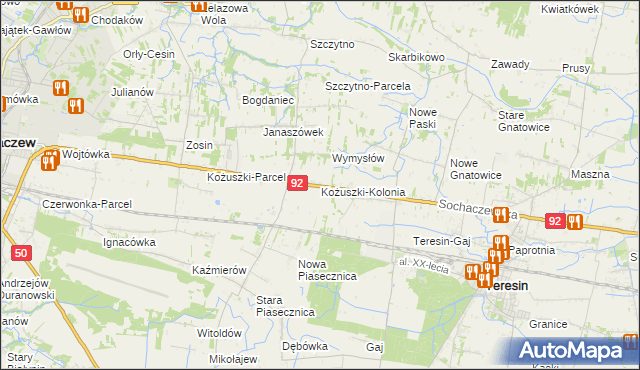 mapa Kożuszki-Kolonia, Kożuszki-Kolonia na mapie Targeo