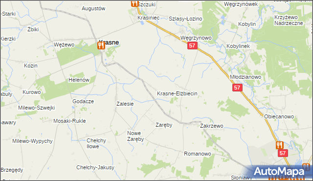 mapa Krasne-Elżbiecin, Krasne-Elżbiecin na mapie Targeo