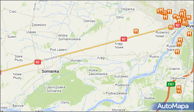 mapa Kręgi gmina Somianka, Kręgi gmina Somianka na mapie Targeo