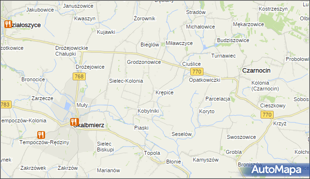 mapa Krępice gmina Skalbmierz, Krępice gmina Skalbmierz na mapie Targeo