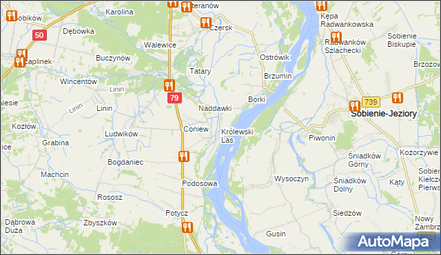 mapa Królewski Las gmina Góra Kalwaria, Królewski Las gmina Góra Kalwaria na mapie Targeo