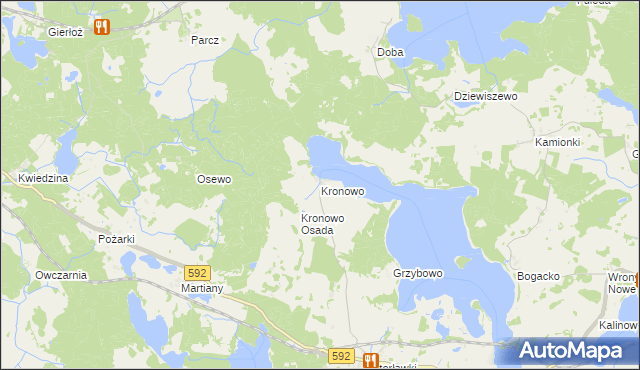 mapa Kronowo gmina Ryn, Kronowo gmina Ryn na mapie Targeo