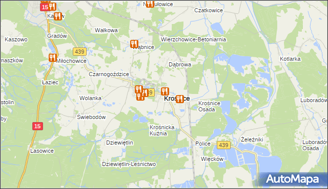 mapa Krośnice powiat milicki, Krośnice powiat milicki na mapie Targeo