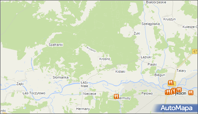 mapa Krosno gmina Tykocin, Krosno gmina Tykocin na mapie Targeo