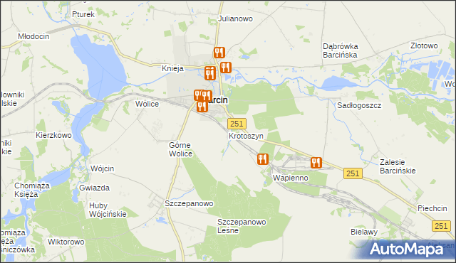 mapa Krotoszyn gmina Barcin, Krotoszyn gmina Barcin na mapie Targeo