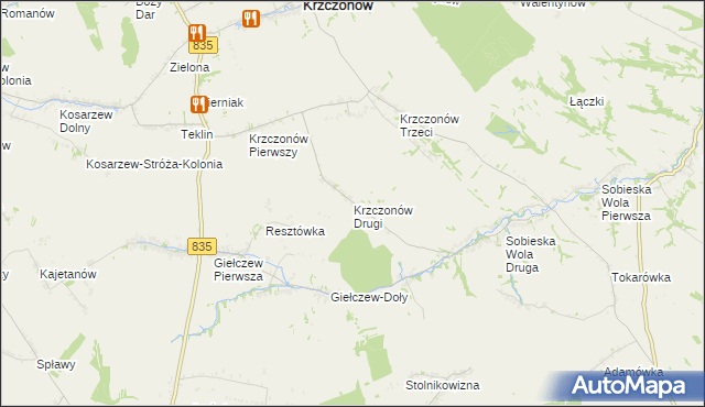 mapa Krzczonów Drugi, Krzczonów Drugi na mapie Targeo