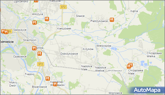 mapa Krzyków gmina Czernica, Krzyków gmina Czernica na mapie Targeo