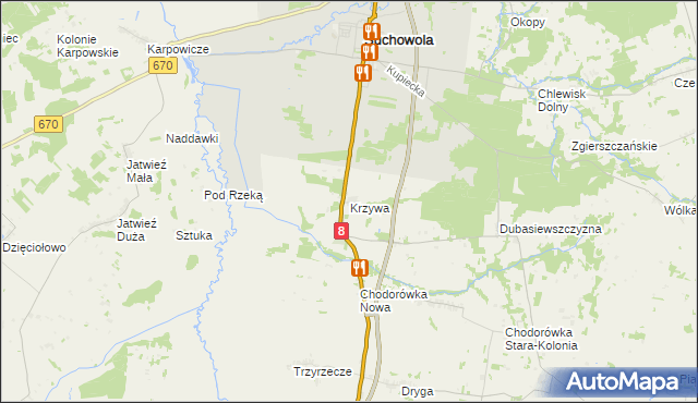 mapa Krzywa gmina Suchowola, Krzywa gmina Suchowola na mapie Targeo