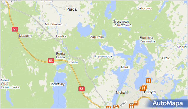 mapa Krzywonoga, Krzywonoga na mapie Targeo