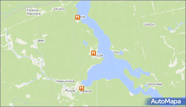 mapa Krzyże gmina Ruciane-Nida, Krzyże gmina Ruciane-Nida na mapie Targeo