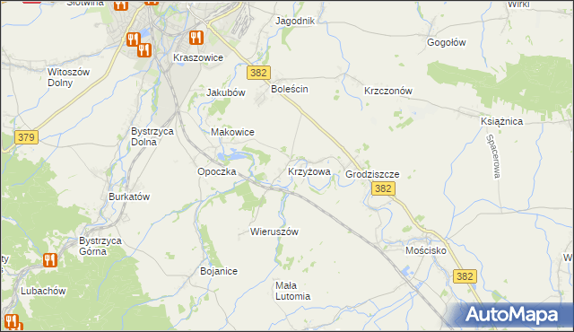 mapa Krzyżowa gmina Świdnica, Krzyżowa gmina Świdnica na mapie Targeo