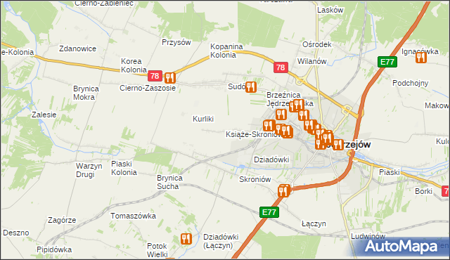 mapa Książe-Skroniów, Książe-Skroniów na mapie Targeo