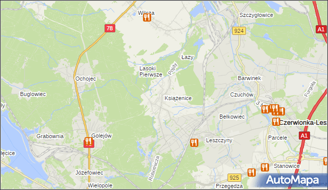 mapa Książenice gmina Czerwionka-Leszczyny, Książenice gmina Czerwionka-Leszczyny na mapie Targeo