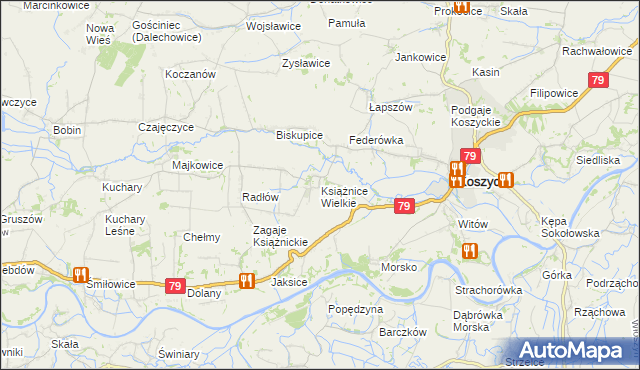 mapa Książnice Wielkie, Książnice Wielkie na mapie Targeo