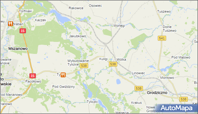 mapa Kuligi gmina Grodziczno, Kuligi gmina Grodziczno na mapie Targeo