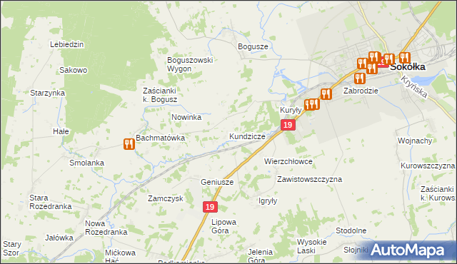 mapa Kundzicze gmina Sokółka, Kundzicze gmina Sokółka na mapie Targeo