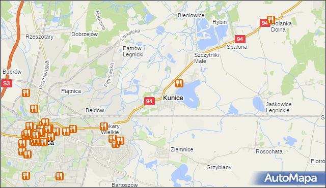 mapa Kunice powiat legnicki, Kunice powiat legnicki na mapie Targeo