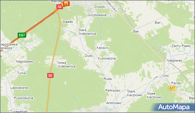 mapa Kuskowizna gmina Ostrów Mazowiecka, Kuskowizna gmina Ostrów Mazowiecka na mapie Targeo