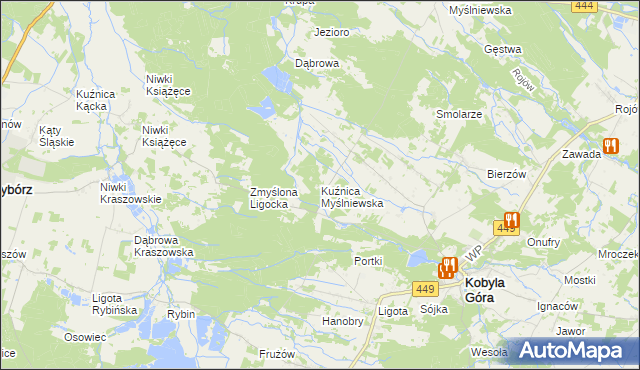 mapa Kuźnica Myślniewska, Kuźnica Myślniewska na mapie Targeo