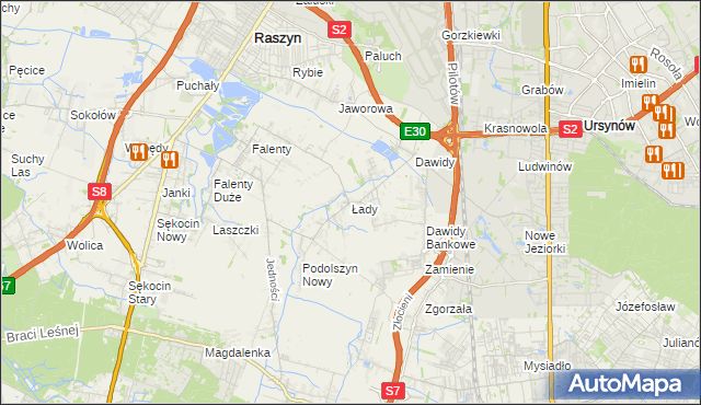 mapa Łady gmina Raszyn, Łady gmina Raszyn na mapie Targeo