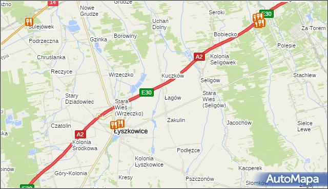 mapa Łagów gmina Łyszkowice, Łagów gmina Łyszkowice na mapie Targeo